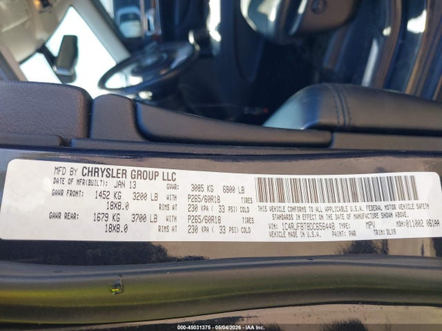 Продажа на аукционе авто 2013 Jeep Grand Cherokee Limited, vin: 1C4RJFBT8DC656448, номер лота: 45031375