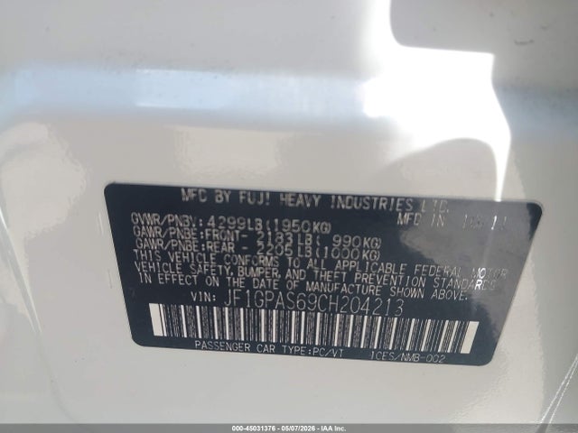 2012 Subaru Impreza 2.0i Sport Limited მანქანა იყიდება აუქციონზე, vin: JF1GPAS69CH204213, აუქციონის ნომერი: 45031376