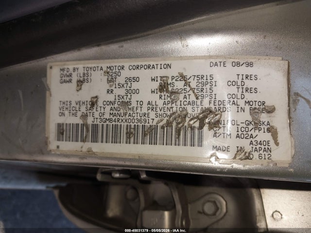 45031379 :رقم المزاد ، JT3GM84RXX0036917 vin ، 1999 Toyota 4runner مزاد بيع