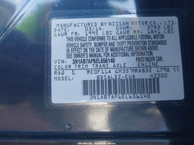 Aukcja sprzedaży 2014 Nissan Sentra Sv, vin: 3N1AB7AP6EL656140, numer aukcji: 45031381