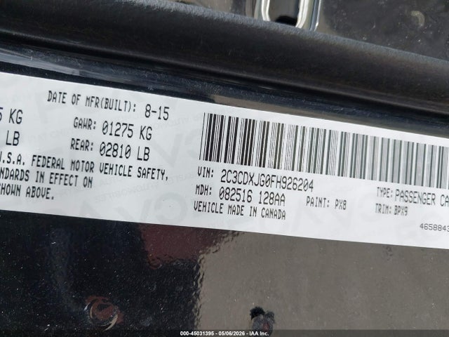 Aukcja sprzedaży 2015 Dodge Charger Sxt, vin: 2C3CDXJG0FH926204, numer aukcji: 45031395