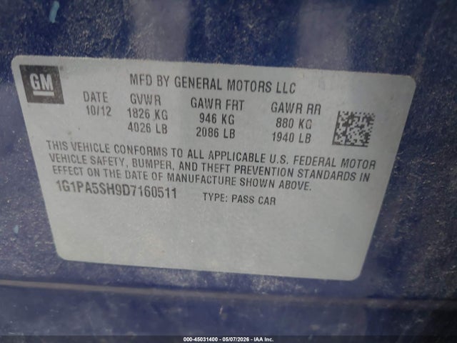 Продаж на аукціоні авто 2013 Chevrolet Cruze Ls Auto, vin: 1G1PA5SH9D7160511, номер лоту: 45031400