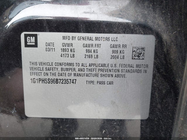 2011 Chevrolet Cruze Ltz მანქანა იყიდება აუქციონზე, vin: 1G1PH5S96B7235747, აუქციონის ნომერი: 45031439