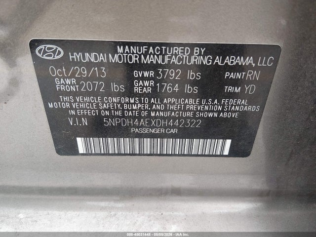 Aukcja sprzedaży 2013 Hyundai Elantra Gls, vin: 5NPDH4AEXDH442322, numer aukcji: 45031448