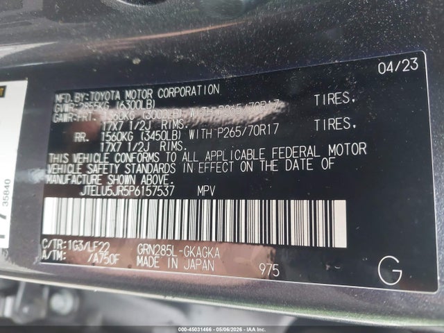 Aukcja sprzedaży 2023 Toyota 4runner Trd Pro, vin: JTELU5JR5P6157537, numer aukcji: 45031466