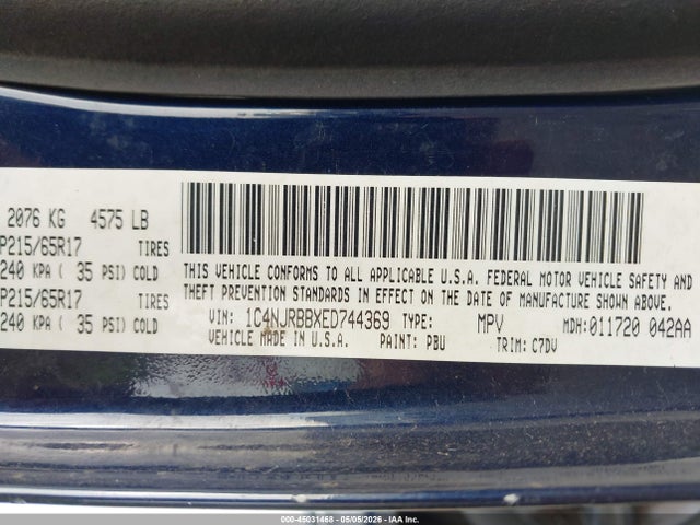 2014 Jeep Patriot Sport მანქანა იყიდება აუქციონზე, vin: 1C4NJRBBXED744369, აუქციონის ნომერი: 45031468