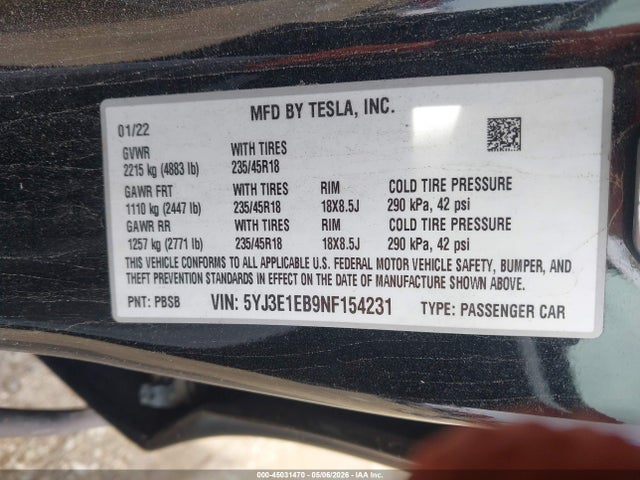 Продаж на аукціоні авто 2022 Tesla Model 3 Long Range Dual Motor All-wheel Drive, vin: 5YJ3E1EB9NF154231, номер лоту: 45031470