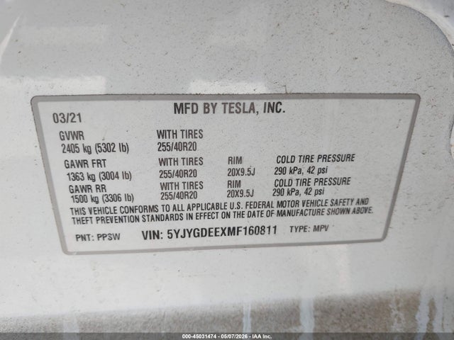 5YJYGDEEXMF160811 Tesla Model Y Long Range Dual Motor All-wheel Drive