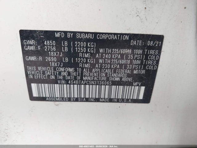 Продажа на аукционе авто 2022 Subaru Outback Touring, vin: 4S4BTAPC5N3136065, номер лота: 45031483