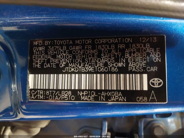 Aukcja sprzedaży 2014 Toyota Prius C Four, vin: JTDKDTB39E1060186, numer aukcji: 45031527
