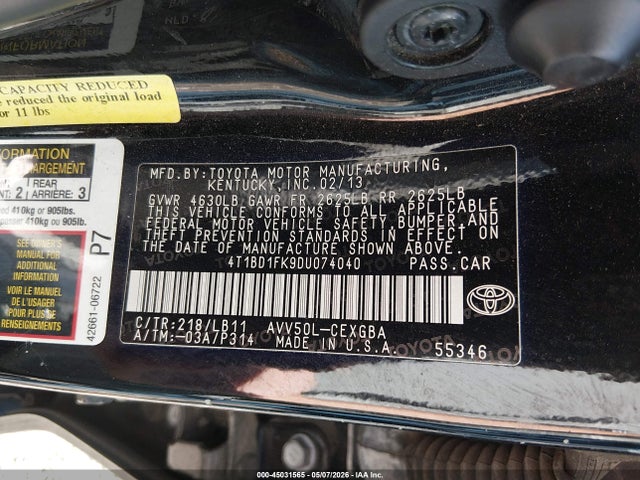 Aukcja sprzedaży 2013 Toyota Camry Hybrid Xle, vin: 4T1BD1FK9DU074040, numer aukcji: 45031565