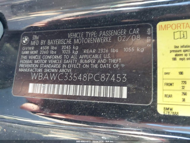 Продаж на аукціоні авто 2008 Bmw 328xi, vin: WBAWC33548PC87453, номер лоту: 45031572
