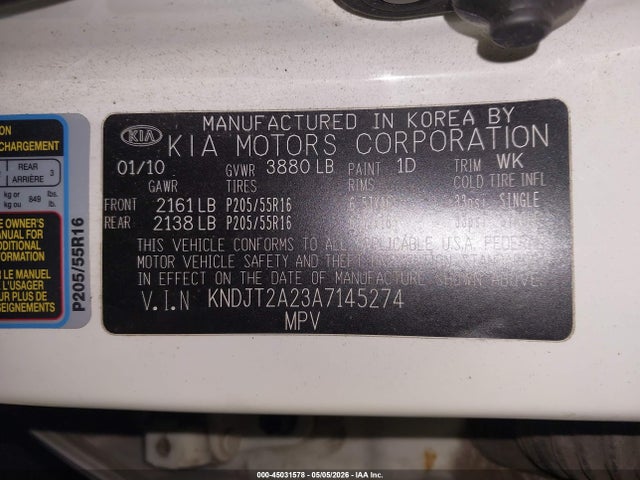 Продажа на аукционе авто 2010 Kia Soul +, vin: KNDJT2A23A7145274, номер лота: 45031578