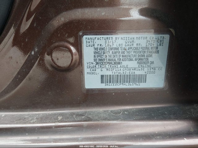 3N1CE2CP9HL365961 Nissan Versa Note Sv