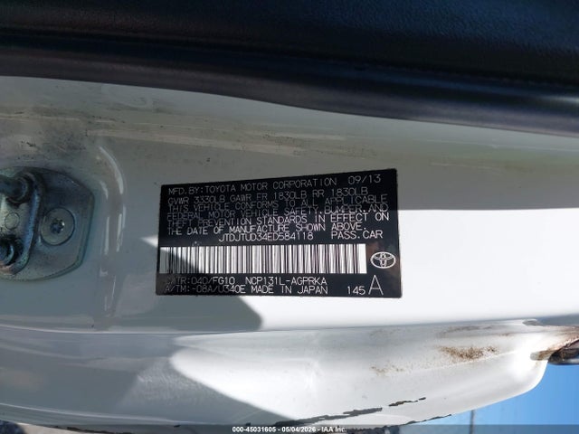 Aukcja sprzedaży 2014 Toyota Yaris Le (tmc/cbu Plant), vin: JTDJTUD34ED584118, numer aukcji: 45031605