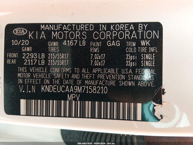 45031630 :رقم المزاد ، KNDEUCAA9M7158210 vin ، 2021 Kia Seltos S مزاد بيع