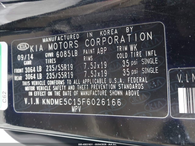 KNDME5C15F6026166 KIA Sedona Sx Luxury