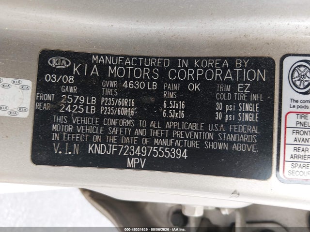 Продажа на аукционе авто 2009 Kia Sportage Lx V6, vin: KNDJF723497555394, номер лота: 45031639