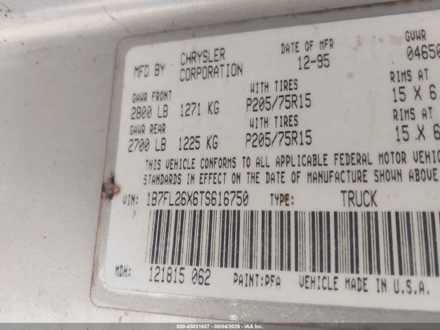 Продаж на аукціоні авто 1996 Dodge Dakota, vin: 1B7FL26X6TS616750, номер лоту: 45031657