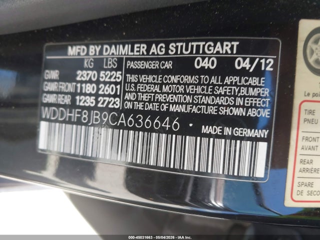 45031663 :رقم المزاد ، WDDHF8JB9CA636646 vin ، 2012 Mercedes-benz E 350 4matic مزاد بيع