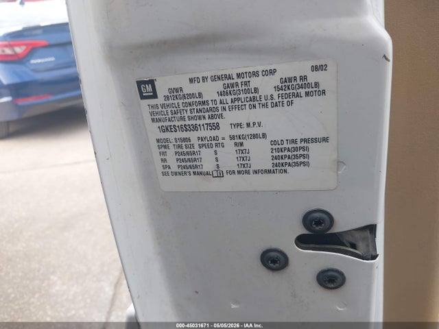 Продаж на аукціоні авто 2003 Gmc Envoy Xl Slt, vin: 1GKES16S336117558, номер лоту: 45031671