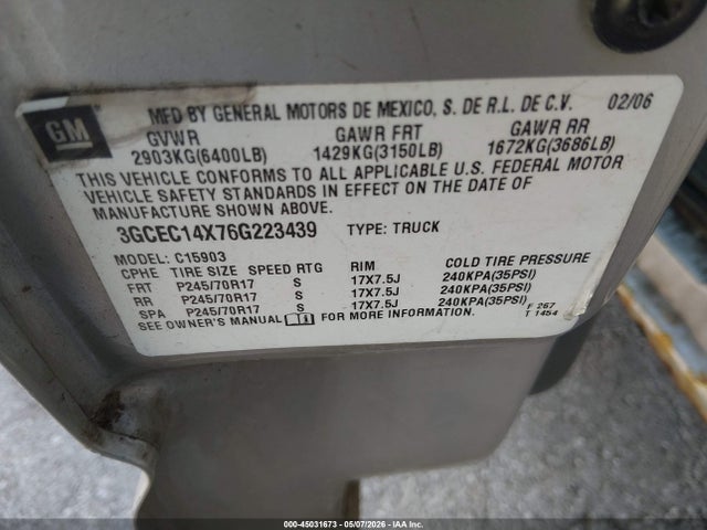 Продаж на аукціоні авто 2006 Chevrolet Silverado 1500 Work Truck, vin: 3GCEC14X76G223439, номер лоту: 45031673
