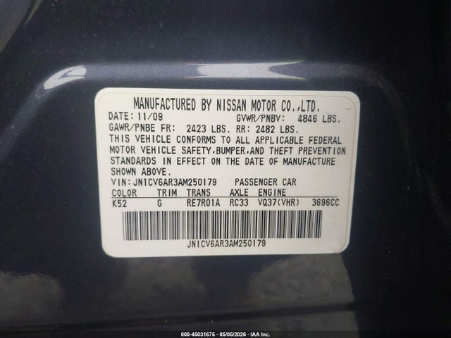 Aukcja sprzedaży 2010 Infiniti G37x, vin: JN1CV6AR3AM250179, numer aukcji: 45031675