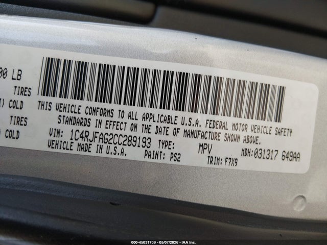 Продажа на аукционе авто 2012 Jeep Grand Cherokee Laredo, vin: 1C4RJFAG2CC289193, номер лота: 45031709
