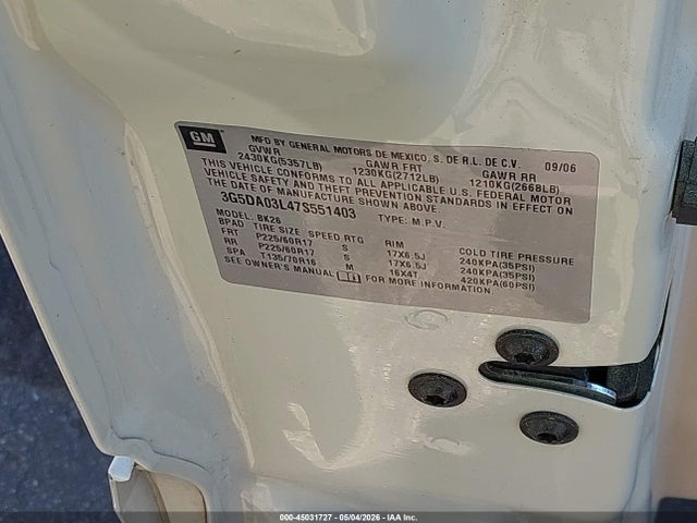 Продажа на аукционе авто 2007 Buick Rendezvous Cxl, vin: 3G5DA03L47S551403, номер лота: 45031727