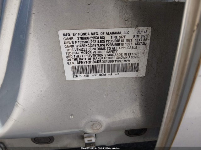 Продажа на аукционе авто 2013 Honda Pilot Touring, vin: 5FNYF3H94DB034388, номер лота: 45031729