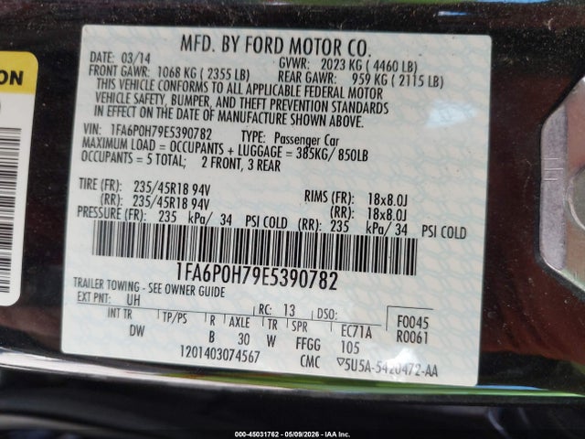 Ford FUSION SE 2014 1FA6P0H79E5390782 Image 9