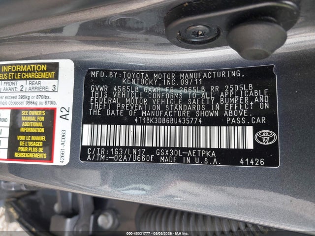 Продаж на аукціоні авто 2011 Toyota Avalon Limited, vin: 4T1BK3DB6BU435774, номер лоту: 45031777