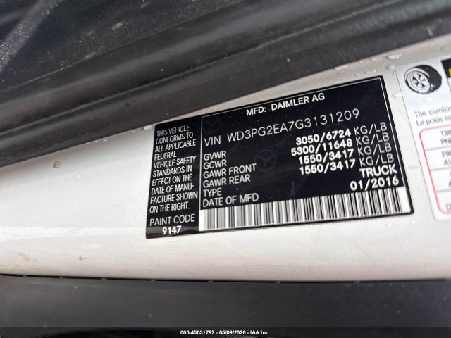 45031792 :رقم المزاد ، WD3PG2EA7G3131209 vin ، 2016 Mercedes-benz Metris مزاد بيع
