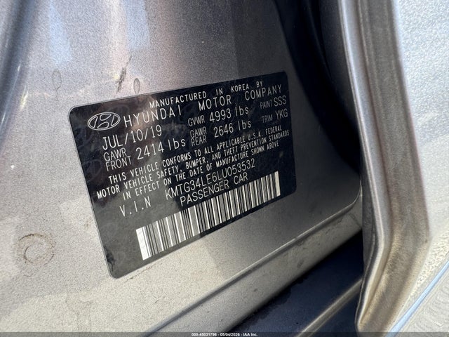 45031796 :رقم المزاد ، KMTG34LE6LU053532 vin ، 2020 Genesis G70 3.3t Awd مزاد بيع