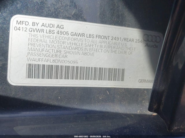 45031802 :رقم المزاد ، WAUFFAFL8DN005095 vin ، 2013 Audi A4 2.0t Premium مزاد بيع