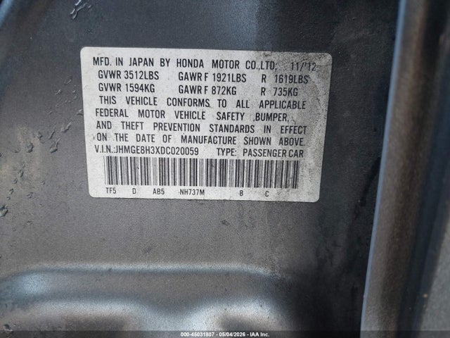 Продажа на аукционе авто 2013 Honda Fit, vin: JHMGE8H3XDC020059, номер лота: 45031807