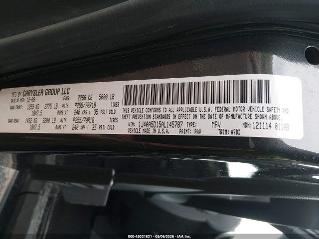 45031821 :رقم المزاد ، 1J4AA5D15AL145787 vin ، 2010 Jeep Wrangler Sahara مزاد بيع