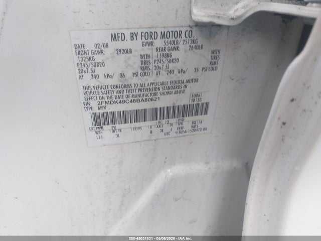45031831 :رقم المزاد ، 2FMDK49C48BA80621 vin ، 2008 Ford Edge Limited مزاد بيع