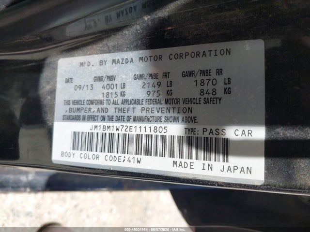 Aukcja sprzedaży 2014 Mazda Mazda3 I Grand Touring, vin: JM1BM1W72E1111805, numer aukcji: 45031864