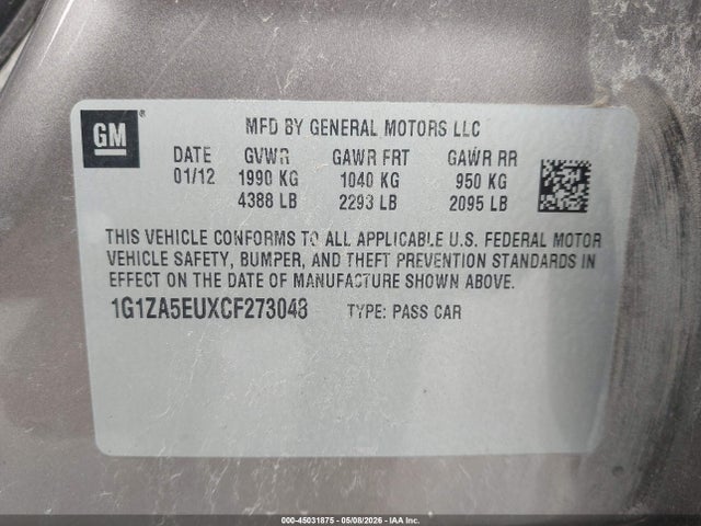 Auction sale of the 2012 Chevrolet Malibu Ls, vin: 1G1ZA5EUXCF273048, lot number: 45031875