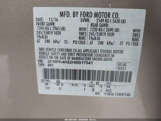 Aukcja sprzedaży 2017 Ford Edge Titanium, vin: 2FMPK4K82HBB17541, numer aukcji: 45031889