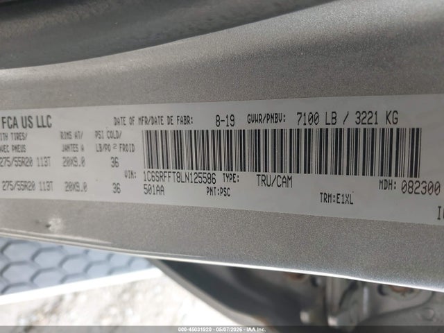 Продаж на аукціоні авто 2020 Ram 1500 Big Horn, vin: 1C6SRFFT8LN125586, номер лоту: 45031920