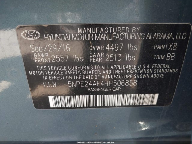 5NPE24AF4HH506858 Hyundai Sonata