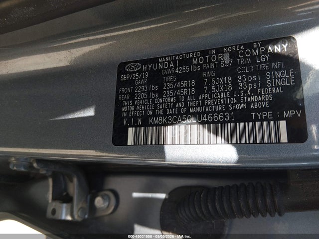 Aukcja sprzedaży 2020 Hyundai Kona Limited, vin: KM8K3CA50LU466631, numer aukcji: 45031958
