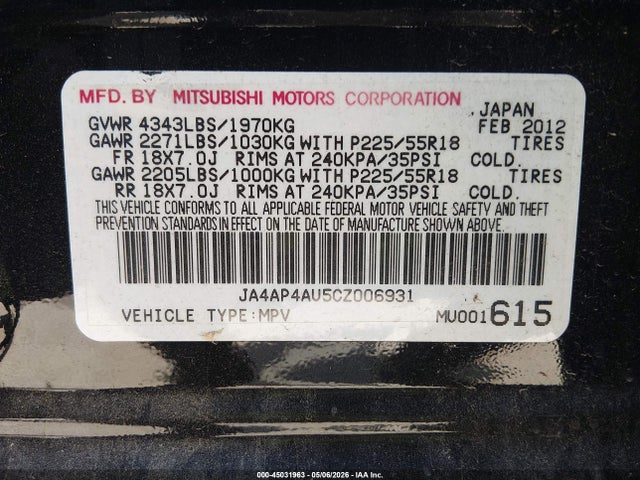 Продаж на аукціоні авто 2012 Mitsubishi Outlander Sport Se, vin: JA4AP4AU5CZ006931, номер лоту: 45031963