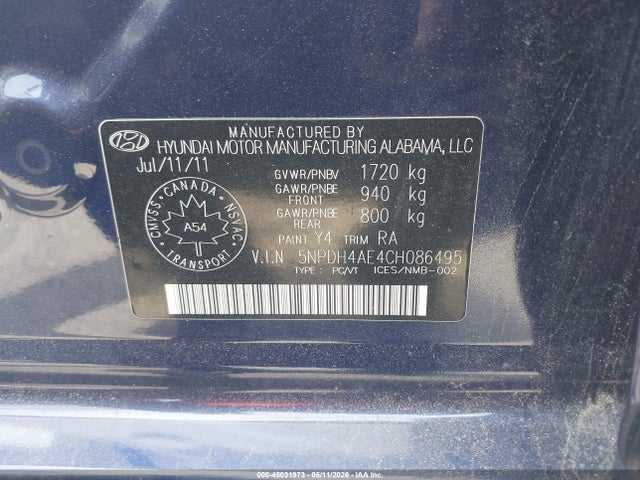 Aukcja sprzedaży 2012 Hyundai Elantra Gl, vin: 5NPDH4AE4CH086495, numer aukcji: 45031973
