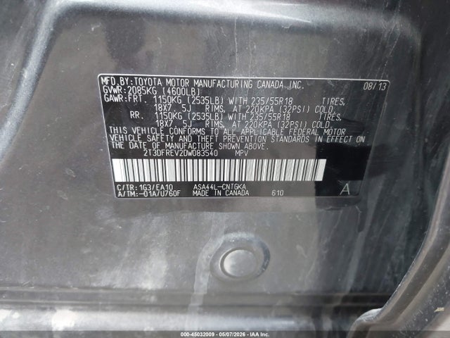 Продаж на аукціоні авто 2013 Toyota Rav4 Limited, vin: 2T3DFREV2DW083540, номер лоту: 45032009