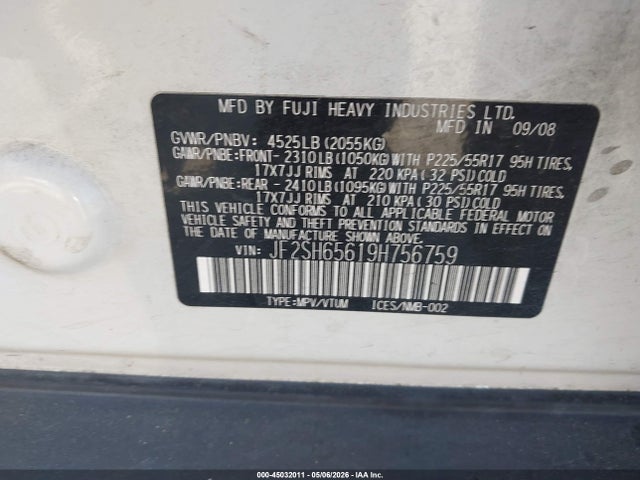 Aukcja sprzedaży 2009 Subaru Forester 2.5xt, vin: JF2SH65619H756759, numer aukcji: 45032011