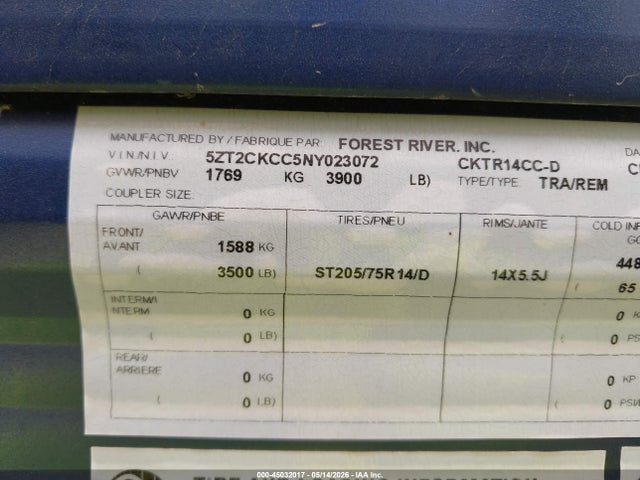 5ZT2CKCC5NY023072 Forest River Patriot