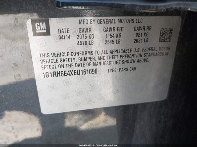 45032035 :رقم المزاد ، 1G1RH6E4XEU161690 vin ، 2014 Chevrolet Volt مزاد بيع